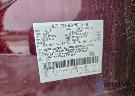 2020 Ford Edge Sel from USA, damaged, VIN 2FMPK4J96LBA01858